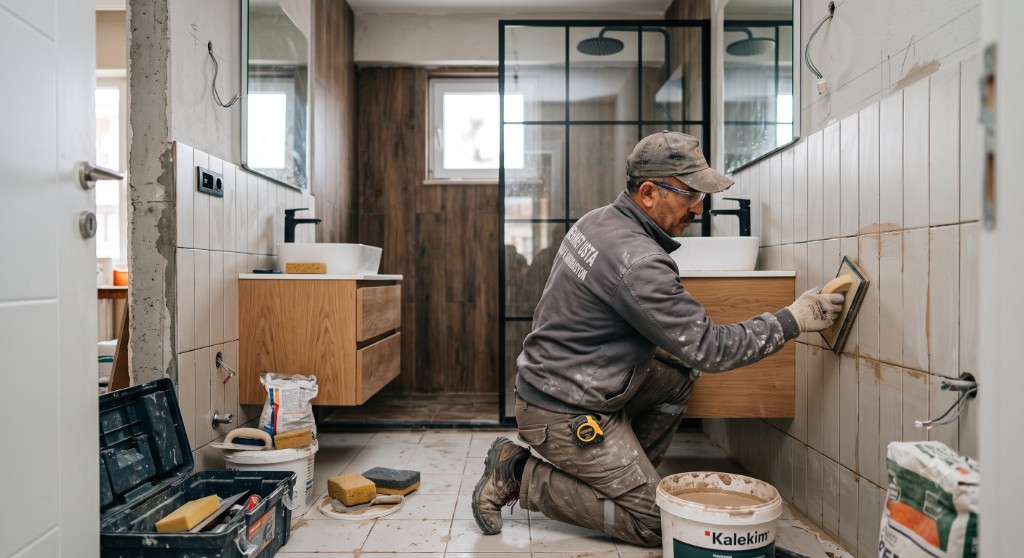 Banyo tadilatı uygulaması — fayans ve derz işi